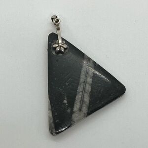 925 Sterling Silver Orthoceras Natural Fossil Pendant w Flower Bale – Large